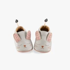 Moulin Roty Chaussons Cuir Lapin Gris
