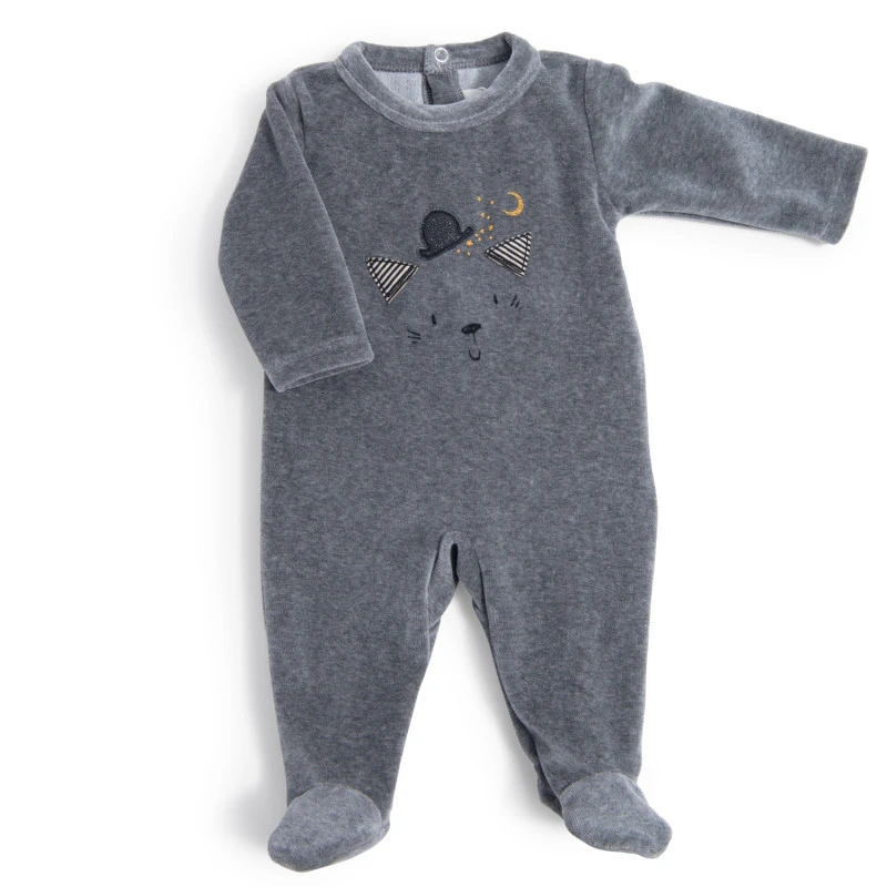 Pyjama En Velours Gris Chat 6m MOULIN ROTY Les Moustaches 3 Pyjama En Velours Gris Chat 6m MOULIN ROTY Les Moustaches
