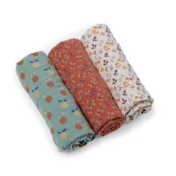 Set De 3 Langes Imprimés MOULIN ROTY Pomme Des Bois -Moulin Roty set de 3 langes imprimes moulin roty pomme des bois 1